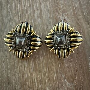 Vintage Square Gold Tone Clip On Earrings